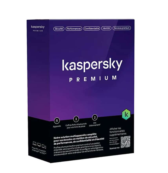 Kaspersky Premium (équivalent à Total Security) – 5 Postes / 1 An