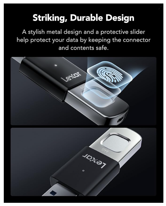 Clé USB Sécurisée Biométrique Lexar JumpDrive Fingerprint F35 Pro 64 Go