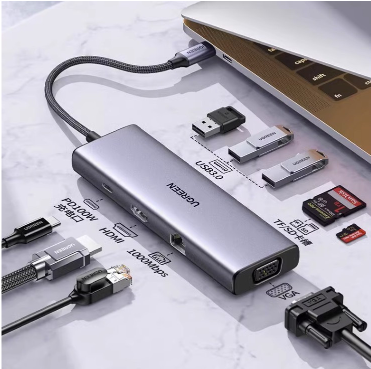 Hub USB-C UGREEN 9 en 1 Multiport – HDMI 4K / VGA / RJ45 / PD