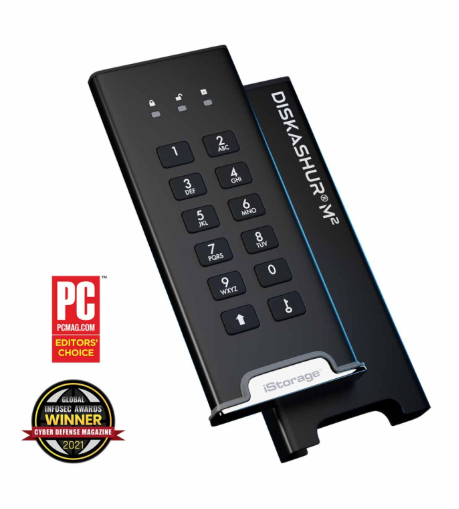 SSD Portable Sécurisé iStorage diskAshur M2 USB 3.2 – Chiffrement matériel et authentification par code PIN