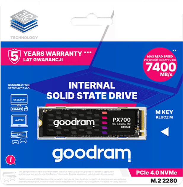 SSD Interne M.2 NVMe PCIe 4.0 4 To Haute Performance GoodRam PX700
