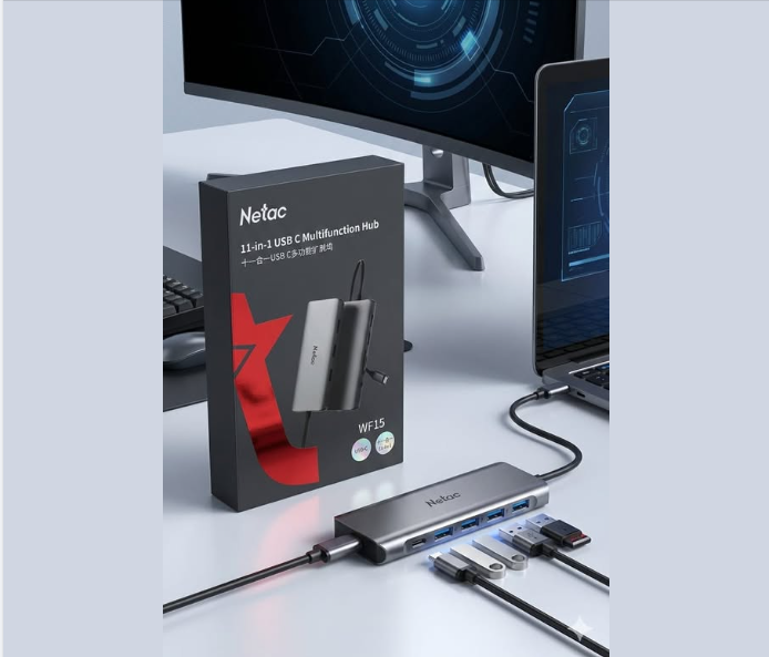 Netac WF15 11-in-1 Type-C Multi Media Docking Station – USB-C – HDMI 4K – VGA – Gigabit RJ45 – PD 100W