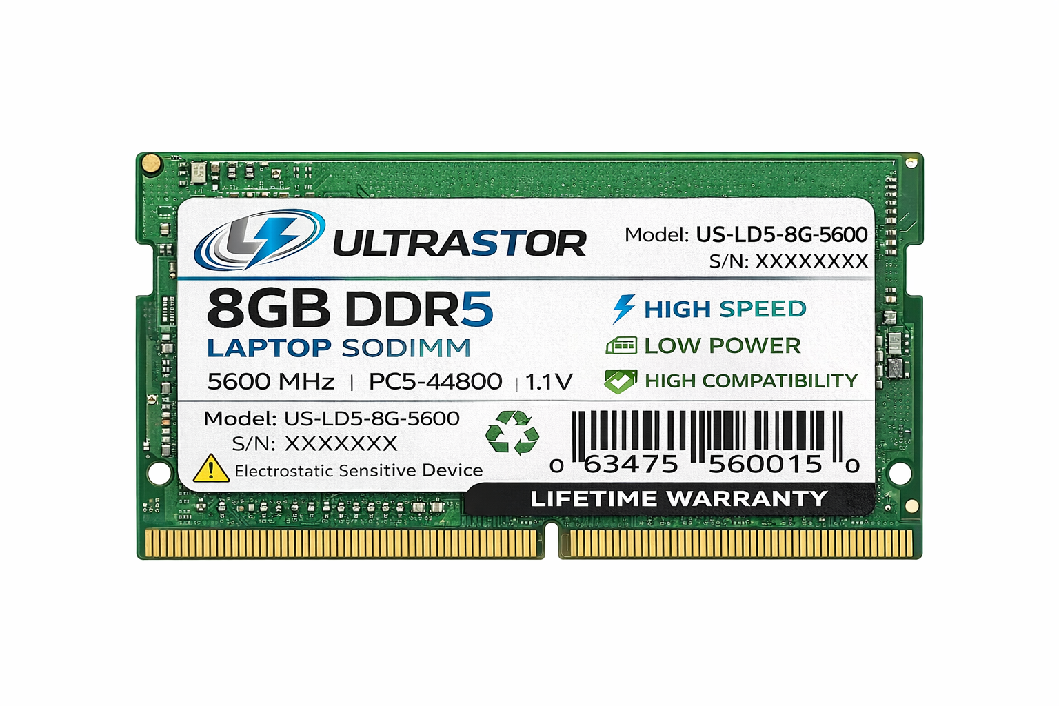 Barrette Mémoire ULTRASTOR 8 Go DDR5-5600 SODIMM