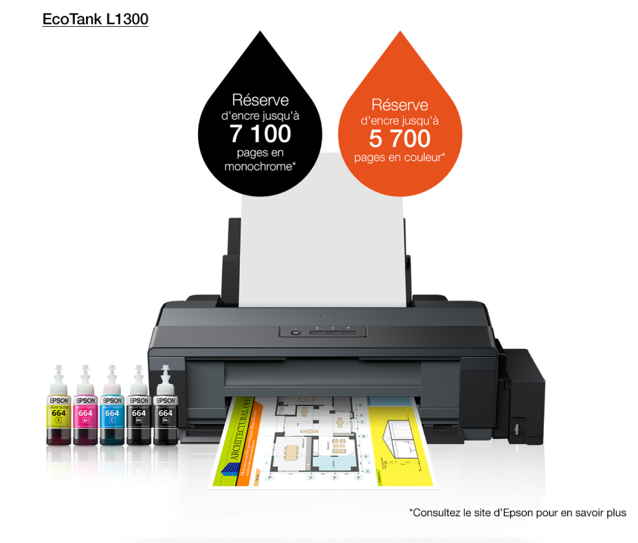 Imprimante Epson EcoTank L1300 A3+ à réservoirs rechargeables