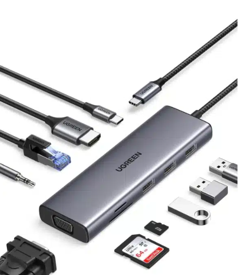 Hub USB-C UGREEN 10 en 1 Multiport – HDMI 4K / VGA / RJ45 / PD 100W