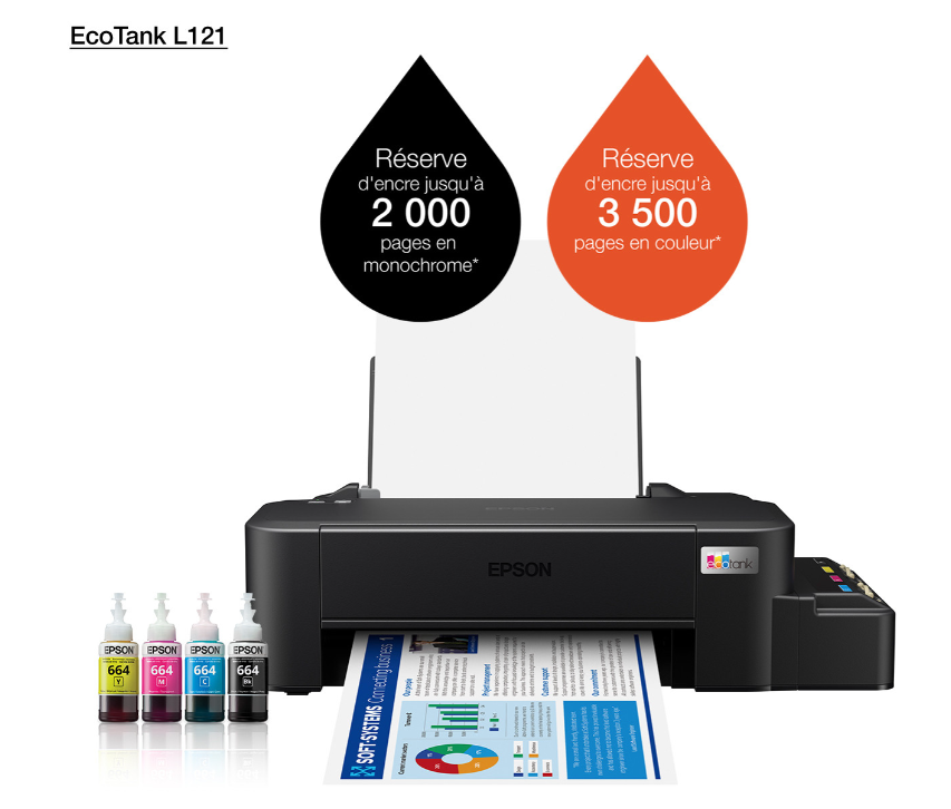 Imprimante Epson EcoTank L121 à réservoirs rechargeables