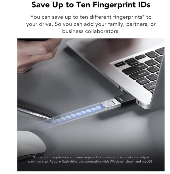 Clé USB Sécurisée Biométrique Lexar JumpDrive Fingerprint F35 Pro 256 Go photo 3