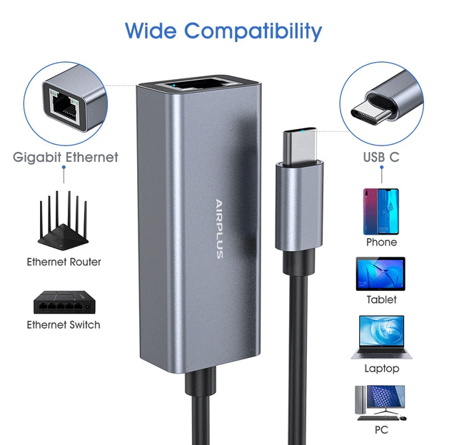 Adaptateur Ethernet USB-C vers Gigabit RJ45 Airplus C3101 photo 3