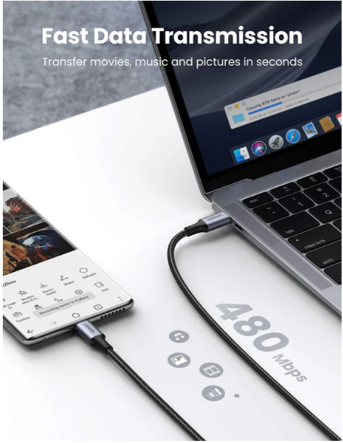 Câble UGREEN USB-C vers USB-C PD 100W Nylon Tressé (5A 20V) photo 4