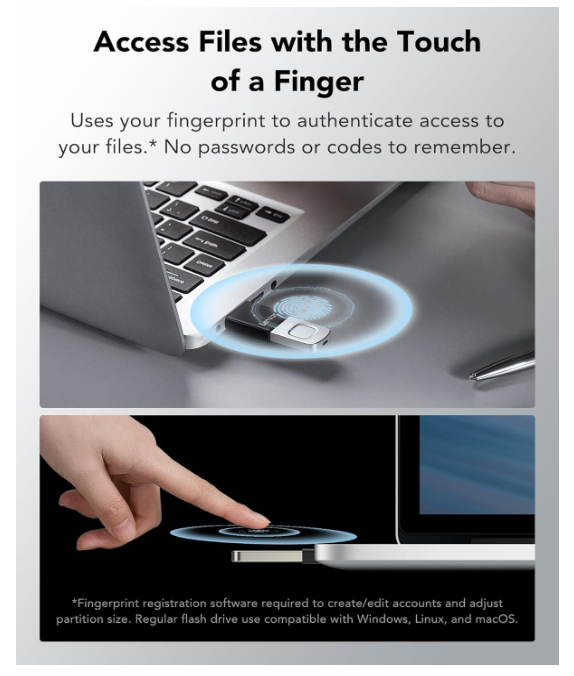 Clé USB Sécurisée Biométrique Lexar JumpDrive Fingerprint F35 Pro 256 Go photo 2