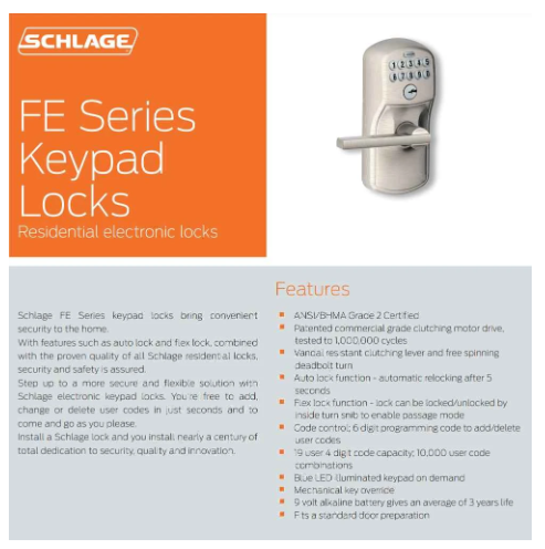 Serrure Électronique à Code avec Levier Auto-Lock Schlage FE575 Plymouth photo 2