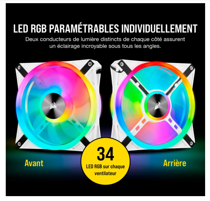 Kit de 2 Ventilateurs Boîtier RGB 140 mm avec Contrôleur Corsair QL140 RGB photo 5