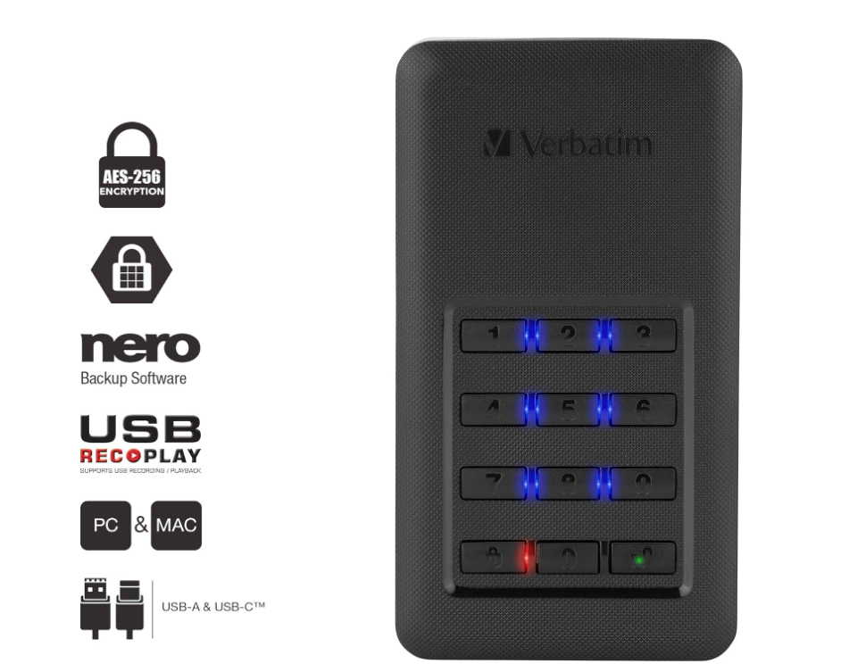 SSD Externe Sécurisé 256 Go USB 3.0 / USB-C Verbatim Store 'n' Go Secure photo 3