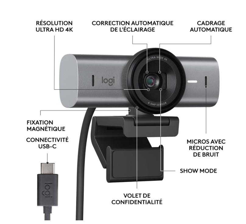 Webcam Logitech MX Brio 4K Ultra HD avec HDR et IA photo 2