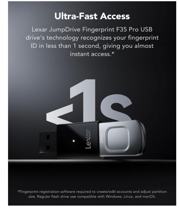 Clé USB Sécurisée Biométrique Lexar JumpDrive Fingerprint F35 Pro 256 Go photo 4