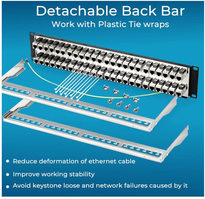 Panneau de Brassage 48 Ports Cat6A 10G 1U 3M Inline Keystone photo 5