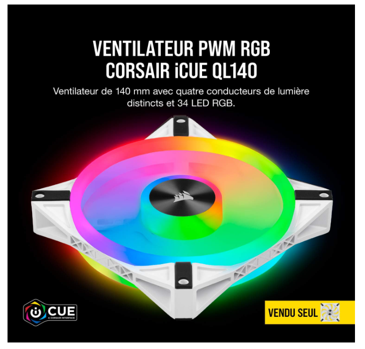 Kit de 2 Ventilateurs Boîtier RGB 140 mm avec Contrôleur Corsair QL140 RGB photo 3