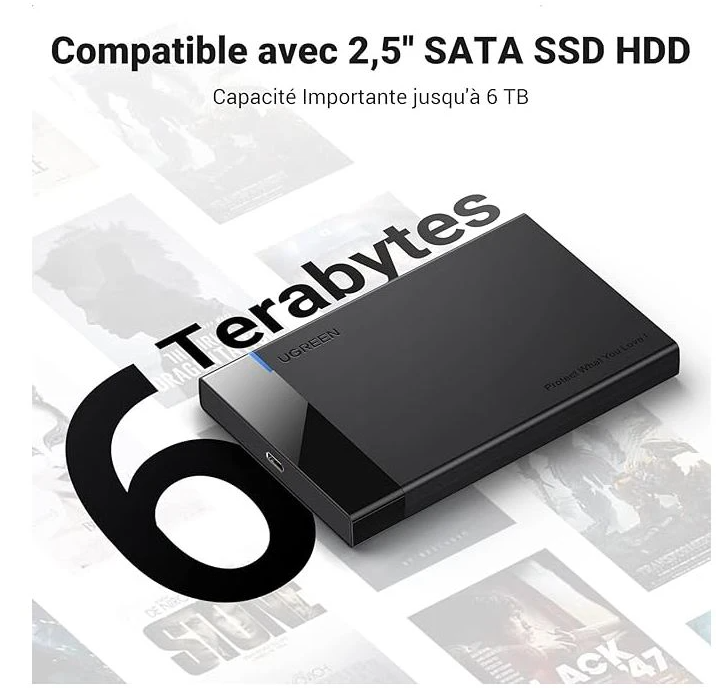 Boîtier Externe UGREEN USB-C vers SATA 2.5" HDD/SSD photo 3