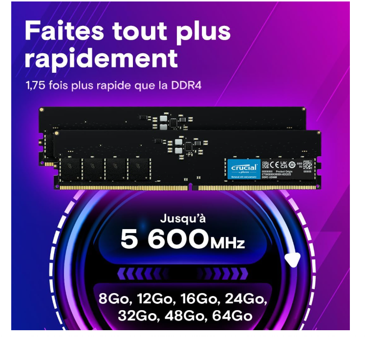 Mémoire RAM DDR5 8 Go 5600 MHz CL46 pour PC Crucial Crucial photo 3