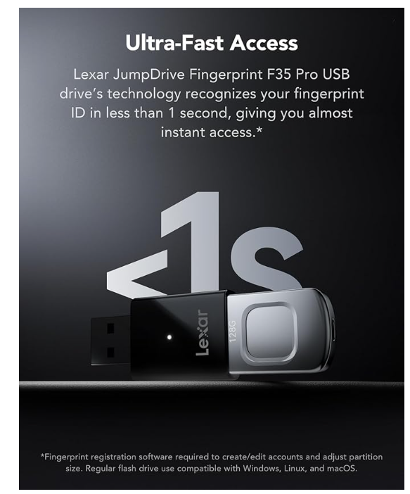 Clé USB Sécurisée Biométrique Lexar JumpDrive Fingerprint F35 Pro 128 Go photo 5