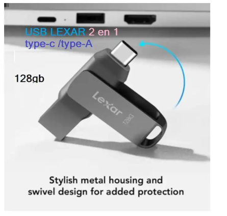 Clé USB 128 Go USB 3.2 Type-C Double Connecteur Lexar JumpDrive D400 photo 4