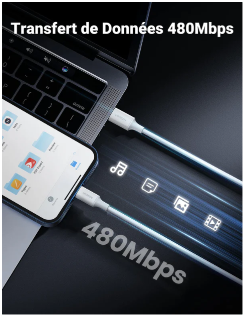 Câble UGREEN Lightning vers USB-C MFi – Charge Rapide iPhone -1M photo 4
