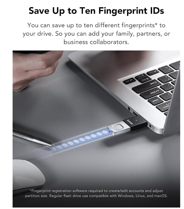 Clé USB Sécurisée Biométrique Lexar JumpDrive Fingerprint F35 Pro 64 Go photo 4