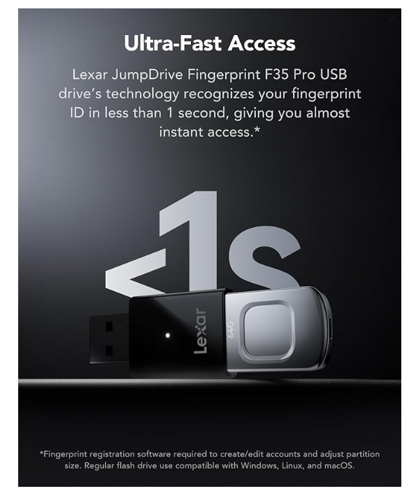Clé USB Sécurisée Biométrique Lexar JumpDrive Fingerprint F35 Pro 64 Go photo 5