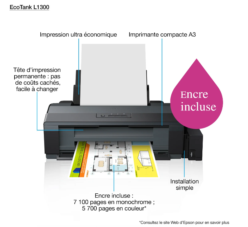 Imprimante Epson EcoTank L1300 A3+ à réservoirs rechargeables photo 6