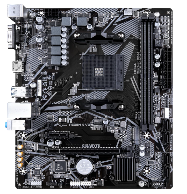 Carte Mère Micro‑ATX AMD AM4 DDR4 M.2 PCIe Gen3 GIGABYTE A520M K V2 photo 2