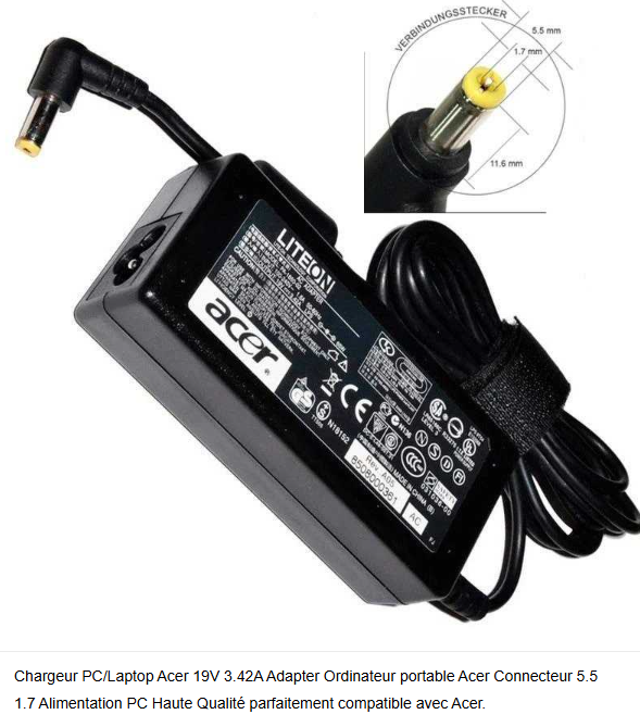 Chargeur Original 65W Lite-On / Compatible Acer 19V 3.42A photo 3