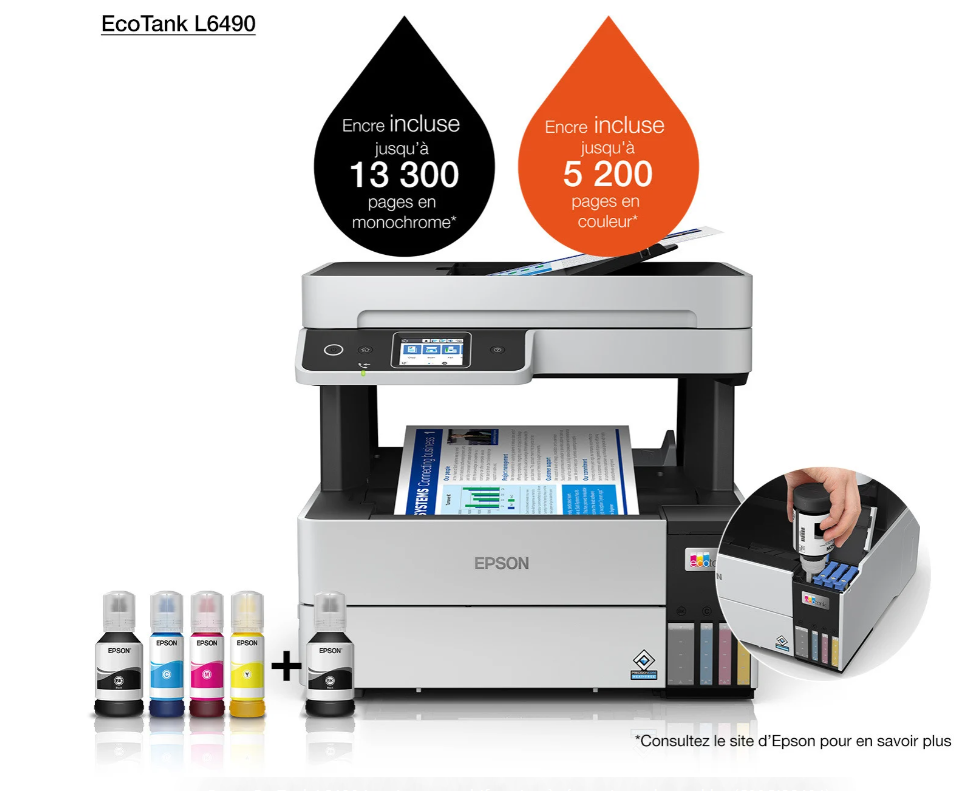 Imprimante Multifonction Epson EcoTank L6490 à réservoirs rechargeables
