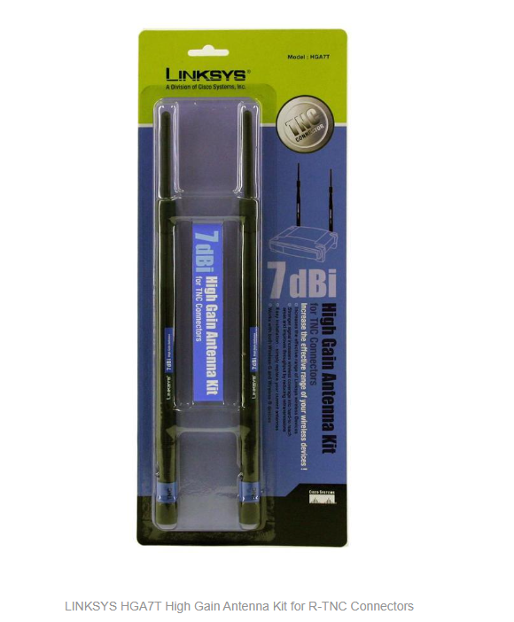 Kit Antenne Wi-Fi Haut Gain Linksys HGA7T 7 dBi pour WRT54GL