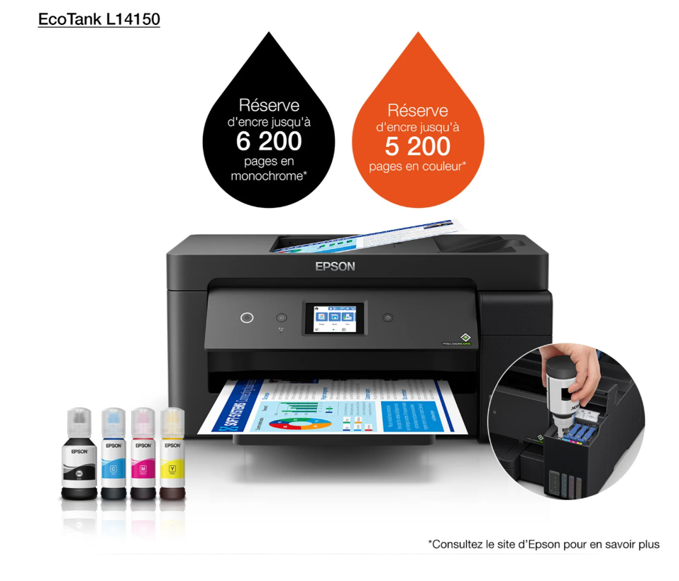 Imprimante Multifonction Epson EcoTank L14150 A3+ à réservoirs rechargeables