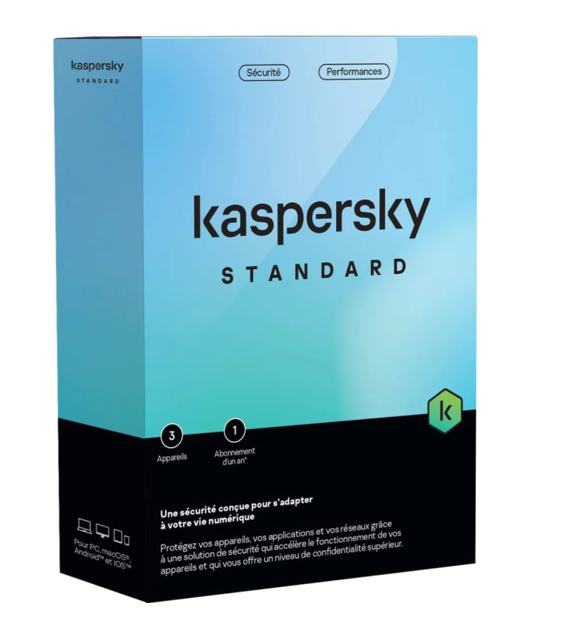 Kaspersky Standard (équivalent à Anti-Virus) – 3 Postes / 1 An