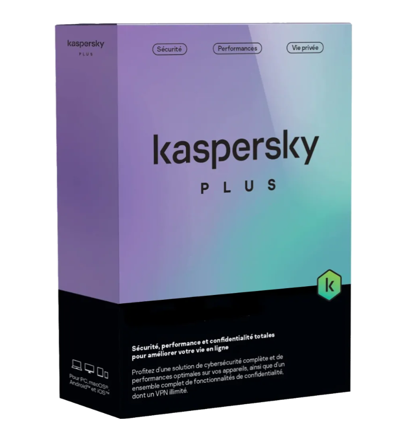 Kaspersky Plus (équivalent à Internet Security) – 10 Postes / 1 An